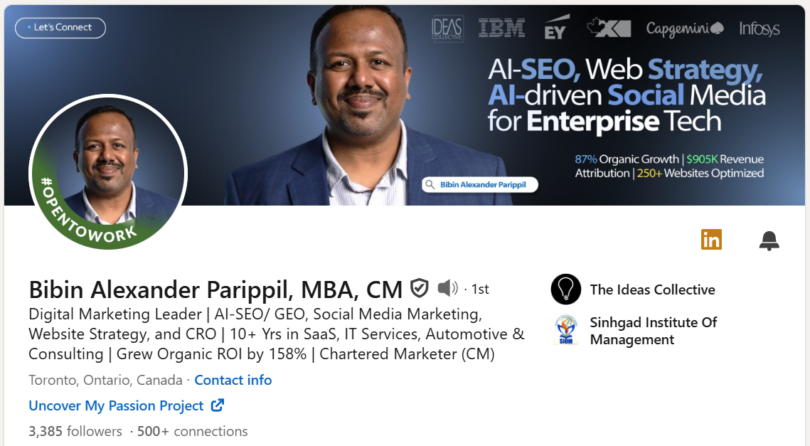 Bibin's LinkedIn Profile Makeover